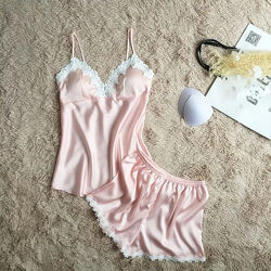  Пижама атласная женская розовая код п27