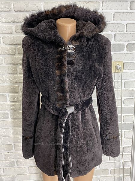 Шуба, шубка, полушубок Мутон, мутоновый, мутоновая, норка Капюшон, пояс