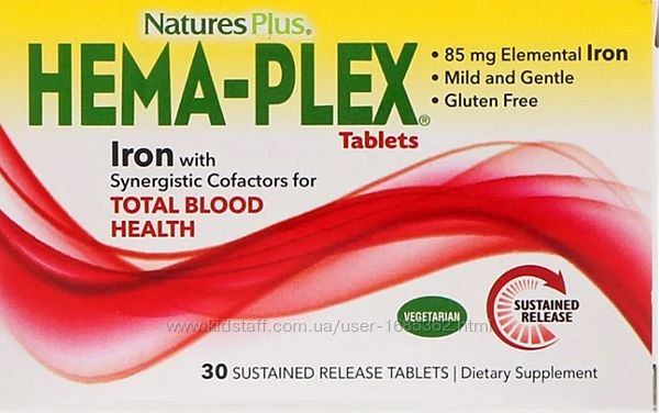 Natures Plus, Hema-Plex, Железо, 30 таблеток, витамины, США, Iherb