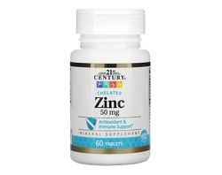 21st Century, Цинк, Chelated Zinc, 50мг, витамины, оригинал, США, Iherb