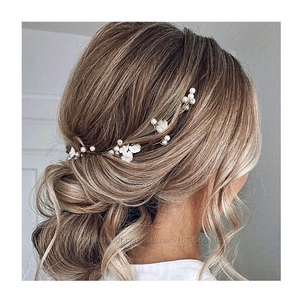 Весільні прикраси для нареченої гілочка з намистин білий гребінець