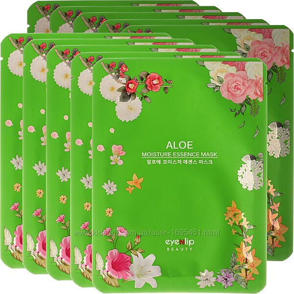 10шт Тканинна Маска для обличчя Eyenlip Aloe Moisture Essence Mask з алое