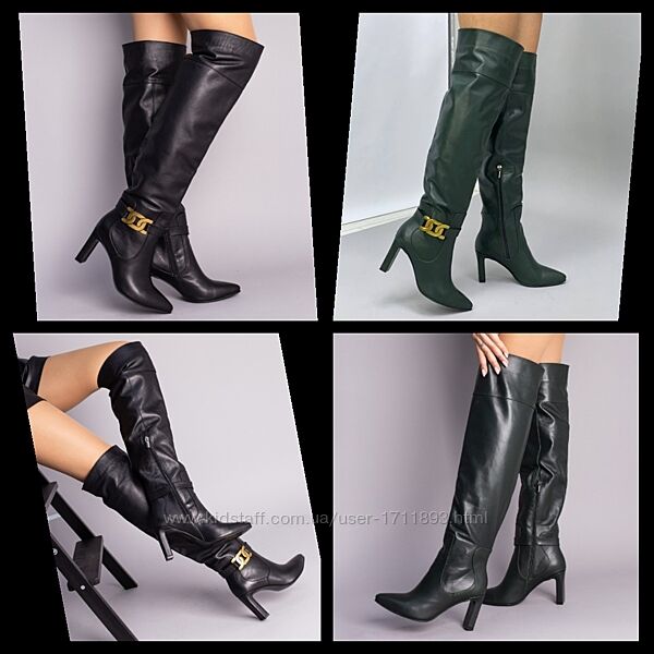Женские натуральные кожаные высокие сапоги ботфорты трубы на каблуке кожа 