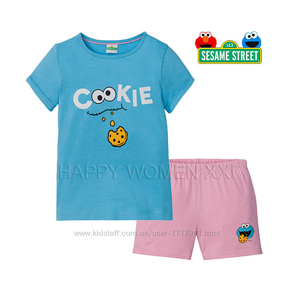 4-6 лет летняя пижама для девочки Sesame Street футболка шорты піжама 