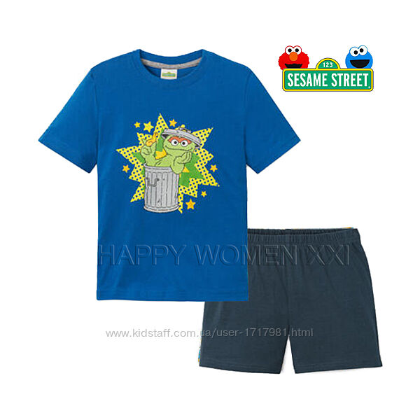 Летняя пижама для мальчика 2-6 лет Sesame Street комплект шорты футболка
