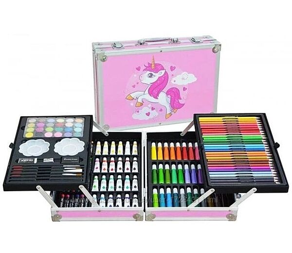 Набір для малювання в алюмінієвому чемодані Єдиноріг 145 предметів, Рожевий