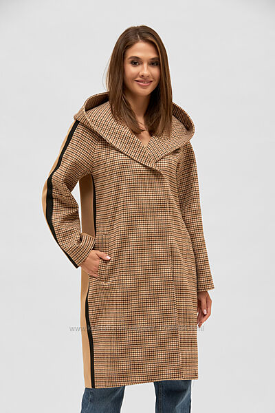 Стильное женское демисезонное пальто с капюшоном и поясом размеры 42-50
