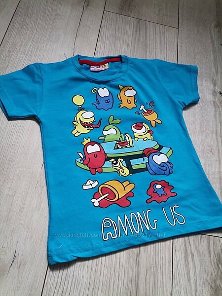 Детская футболка голубого цвета Among us амонг ас, 1,3,5 лет