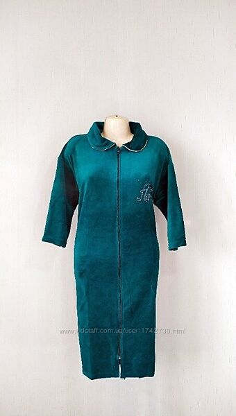 Женский велюровый халат на молнии с карманами