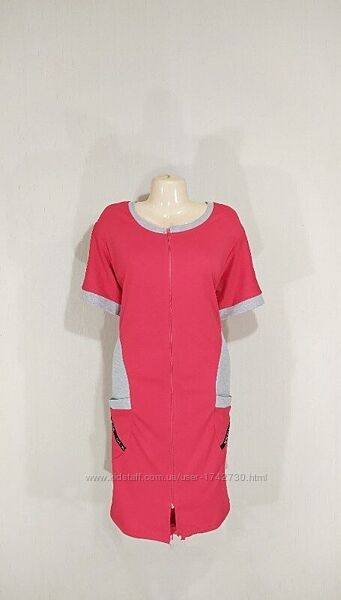 Женский трикотажный халат на молнии с карманами