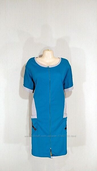 Женский трикотажный халат на молнии с карманами