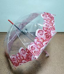 Прозрачный женский зонт с обычным куполом 