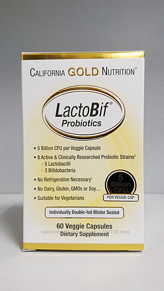 Пробиотики California Gold Nutrition LactoBif, 5 млрд КОЕ, 60 капсул