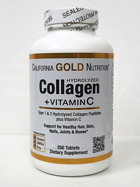 Коллаген California Gold Nutrition, тип 1 и 3, с витамином C, 250 таблеток