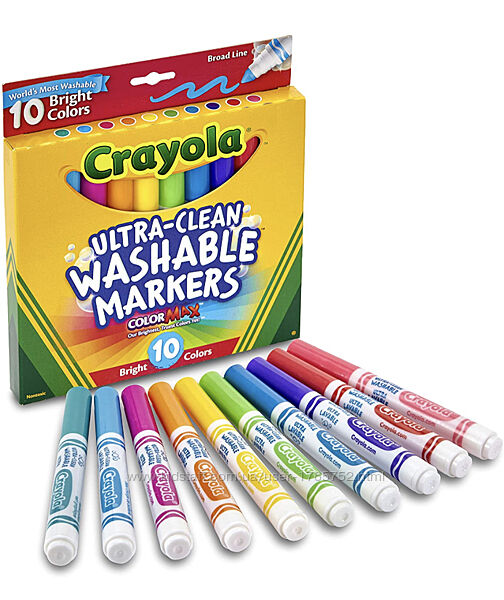 Crayola Ultraclean Broadline Bright Markers. Смываемые маркёры, неоновые 