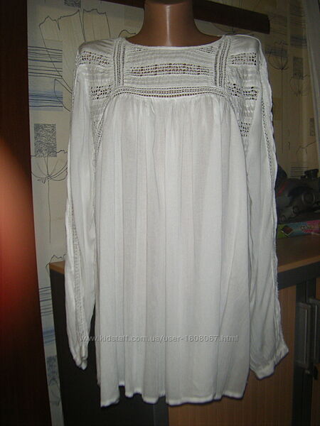 Шикарная белая блуза с прошвой, размер 18 - ХL