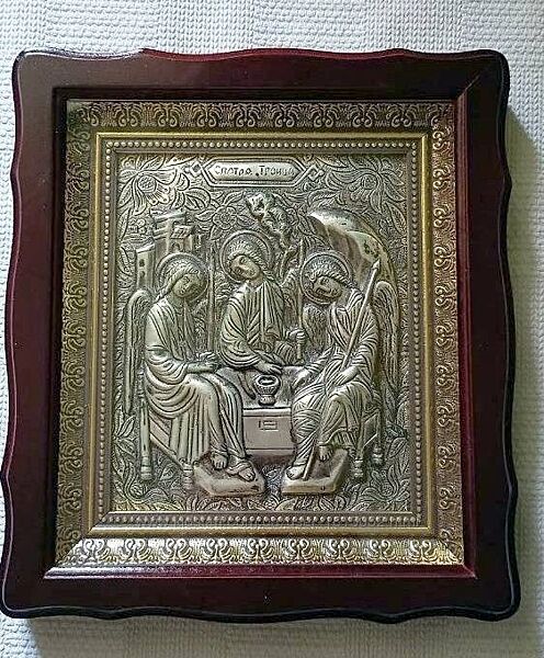 Икона Троица. Грузинська ікона різа мідь покрита сріблом