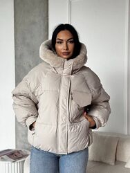 24-009 тепла зимова куртка-біопух-чорнй, беж, шоколад