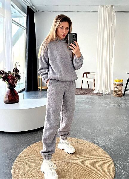 5-5132 теплий затишний костюм-баранець на флісі-чорний, бордо, сірий