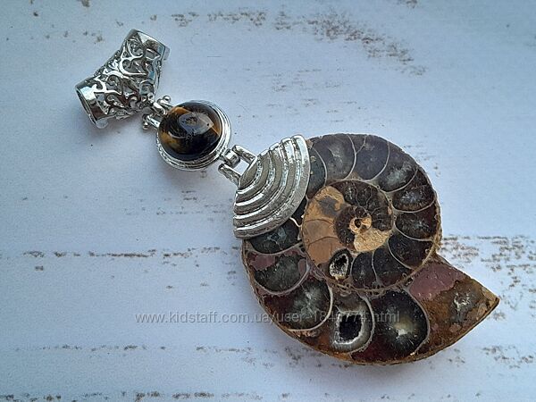 Аммонит ракушка кулон, окаменелость натуральный камень, амоніт мушля