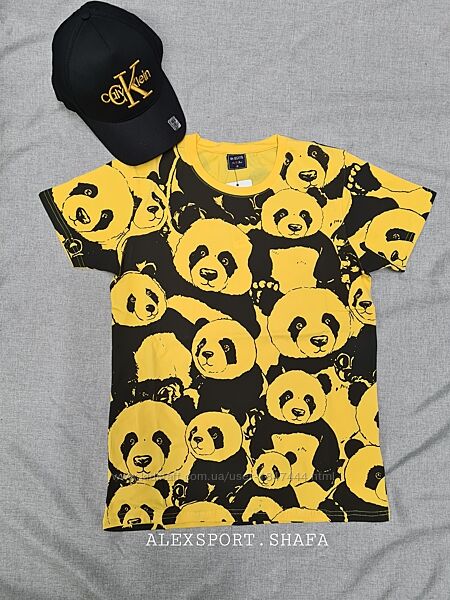 Футболка с пандами, мужская футболка, жёлтая футболка, футболка с рисунком 