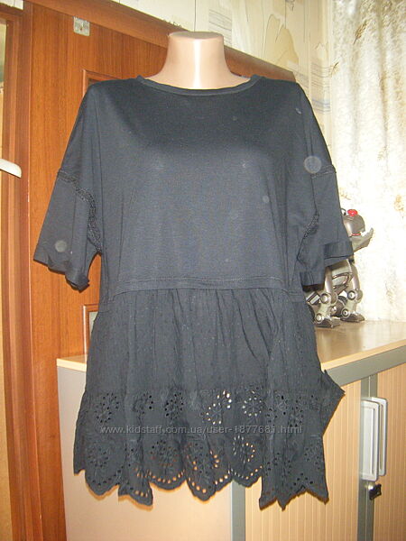 Черная ярусная футболка с прошвой OVERSIZE, размер М - 14 - 48