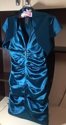Платье королевский атлас с драпировкой и болеро S/М сережки в подарок