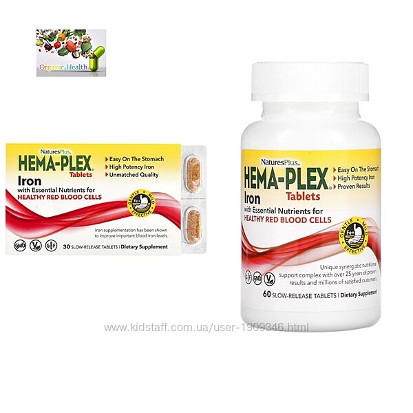 Hema-Plex , железо, для гемоглобина и ферритина,30 шт , Natures Plus