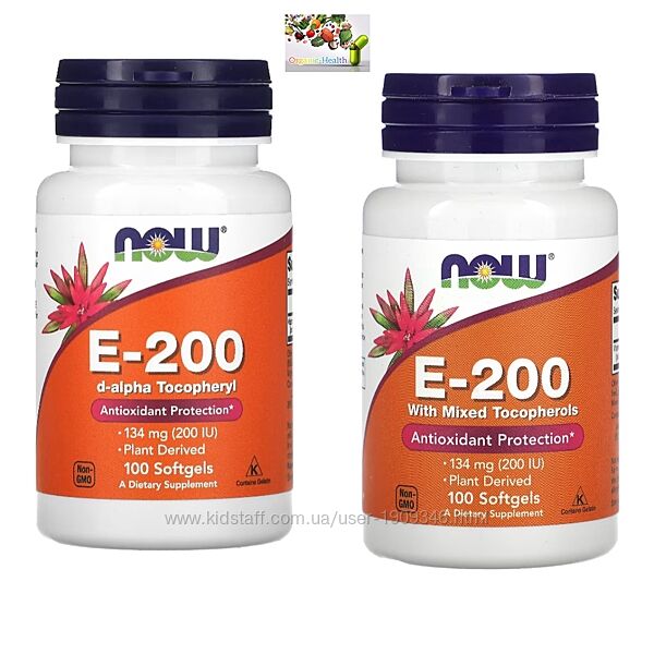 Витамин Е, NOW Foods, E-200 со смешанными токоферолами, 134 мг