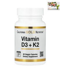 Витамин Д3 К2 , California Gold Nutrition, витамины D3 и К2, 60 растительны