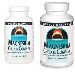 Магний хелат , Source Naturals, комплекс хелата магния, 100 мг, 100 .250 шт