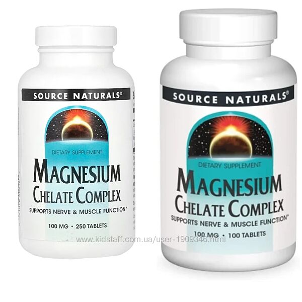 Магний хелат , Source Naturals, комплекс хелата магния, 100 мг, 100 .250 шт