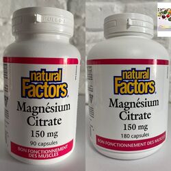 Магний , Natural Factors , цитрат магния, 90 капсул