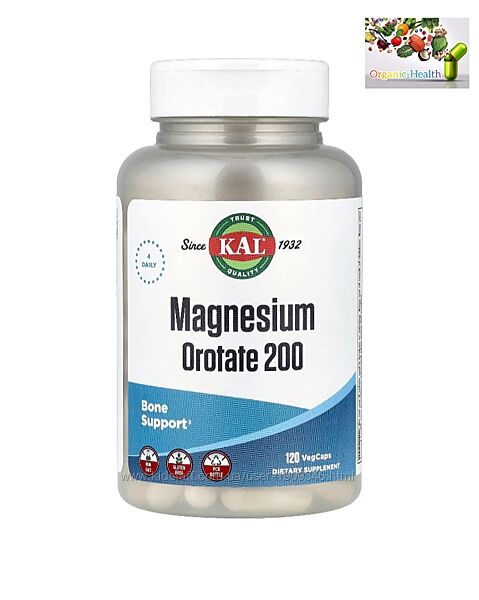 Магний , KAL, оротат магния , 120 вегетарианских капсул ,50 мг в 1 капсуле