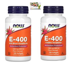 Витамин Е, NOW Foods, E-400, 268 мг 400 МЕ, 100 мягких таблеток