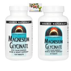 Магний глицинат, Source Naturals, Глицинат магния, 60, 120 таблеток