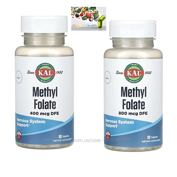 Фолиевая кислота , KAL, В9 , Methyl folate ,  Метилфолат, 400 / 800 мкг DFE