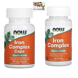 Железо, Iron complex, NOW Foods, Комплекс железа, 100 капсул/таблеток
