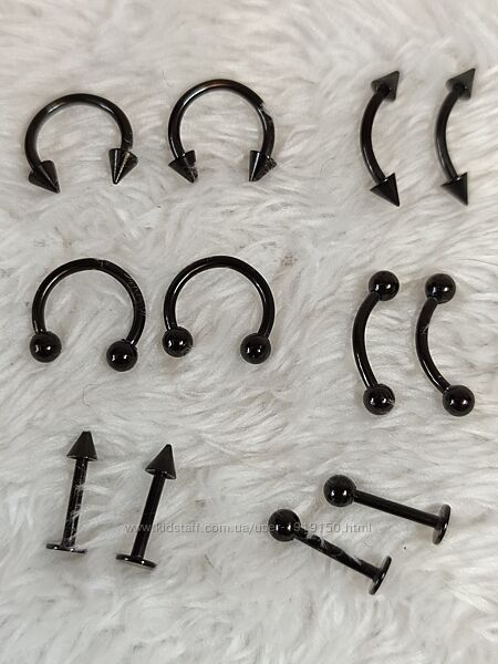 Серьги для пирсинга циркуляр лабрет банан штанга в нос в ухо черные