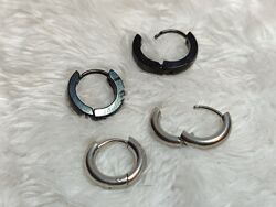 Серьги для пирсинга кольца колечки черные серебристые стальные