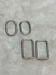 Серьги для пирсинга овальные прямоугольные кольца колечки серебристые сталь