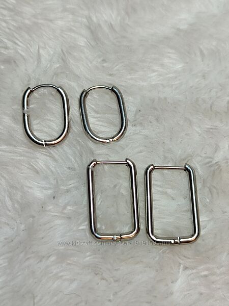 Серьги для пирсинга овальные прямоугольные кольца колечки серебристые сталь