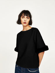 Блузон блузка топ  свитер футболка Зара Zara с меховой отделкой