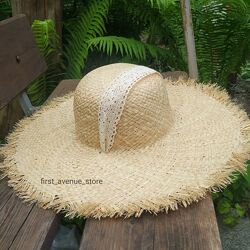 Соломенная летняя пляжная шляпа, кружевная лента, капелюх