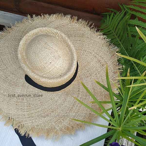 Солом&acuteяний літній капелюх, шляпа пляжна, з широкими полями