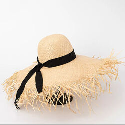 Соломенная женская шляпа с бахромой, пляжная широкополая, лента, канотье