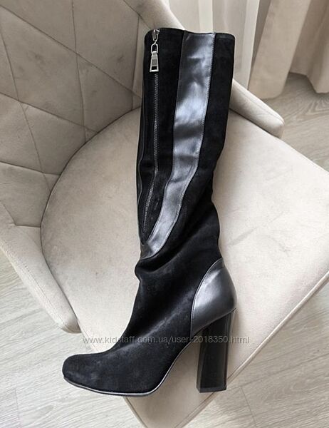 Високі сапоги чоботи замша шкіра кожа демосезон каблук 40 39