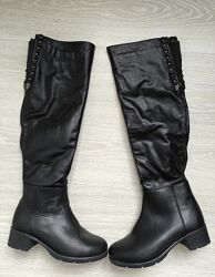 Борфорди високі чоботи сапоги ботфорти шкіряні шкіра кожа зимові зима хутро