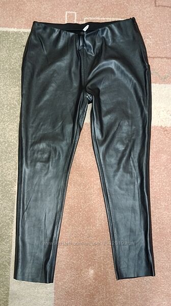 Брюки классические из PU-кожи, черные, размер 16 - L - 50