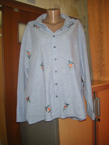 Шикарная рубашка OVERSIZE с вышивкой, хлопок  лен, размер L 50 - 16 - 44